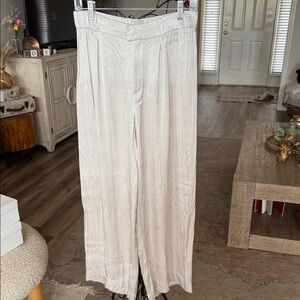 Free People Cream Textured Wide-Leg Pants